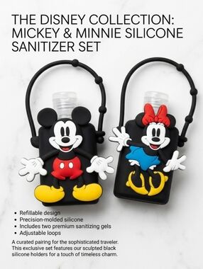 New Disney Mickey & Minnie Mouse Hand Sanitizer W/ Aloe Set 1 oz Refillable